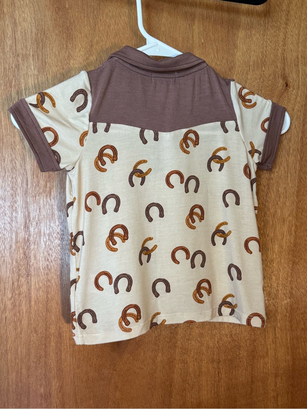 NWT Angel Dear 3T Bamboo Horseshoe Western Cowboy Polo Shirt Brown Cream - Picture 3 of 7